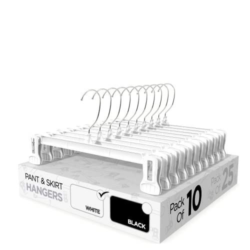 Sharpty Pant & Skirt Hangers - Closet Hangers for Shorts, Shirts, Jeans, Dresses, Slacks, Coats, Clothes, Clothing, Garments & More - Durable, Space Saving & Non-Slip, White - 10 Pack - color: White, size: 10