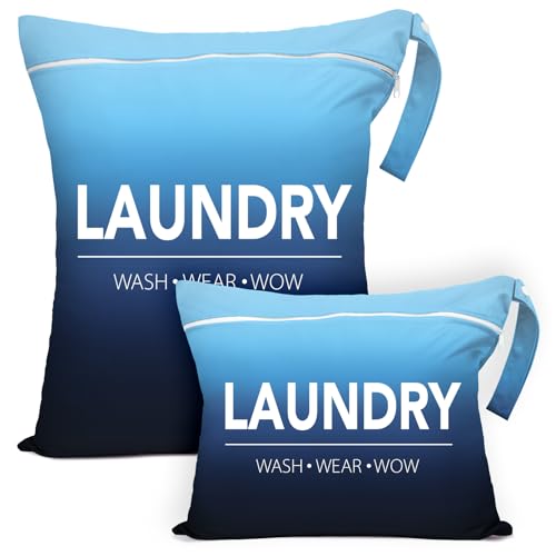 2 Pcs Large Travel Laundry Bag Waterproof Wet Dry Bag Washable Dirty Clothes Bag Bathing Suit Workout Bag for Gym Clothes Laundry Wet Clothes Swimming Yoga - color: Black+Blue