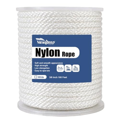 NEWSEED 100 Ft 3/8 Inch Nylon Rope Heavy Duty Utility Rope (White) - size: 3/8 In x 100FT, style: White