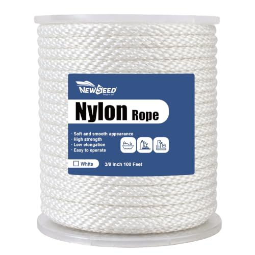 NEWSEED 100 Ft 3/8 Inch Nylon Rope Heavy Duty Utility Rope (White) - size: 3/8 In x 100FT, style: White