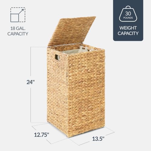 Best Choice Products Small Laundry Hamper with Lid, Natural Handwoven Hyacinth Laundry Basket, W/Removeable & Washable Liner Bag, Portable, Handles, 18 Gallon (67 liters) - Natural - color: Natural