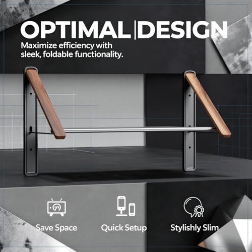 Wall Mounted Retractable Clothes Drying Rack, Walnut Foldable Hanger, Space Saving Laundry Organizer with 2 Brackets and 1 Rod, Ideal for Laundry Room, Dorm, Closet & Balcony