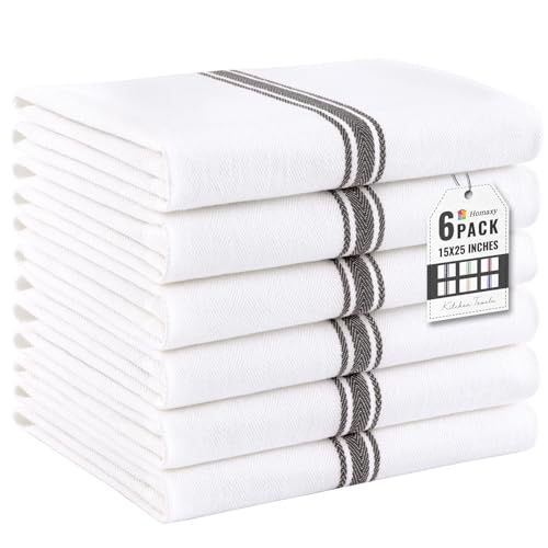 Homaxy 100% Ring Spun Cotton Kitchen Towels 6 Pack, Black Stripe - color: Black Stripe, size: 15" X 25" - 6 Pack