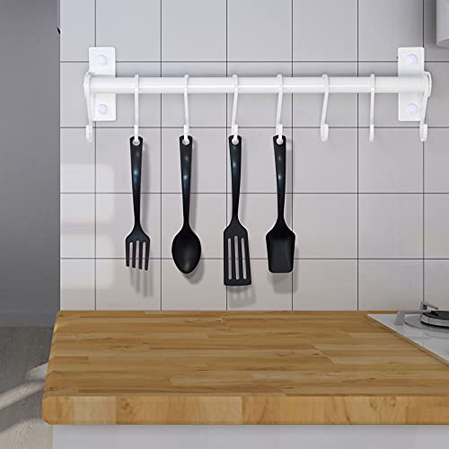 Dseap Kitchen Utensil Holder Hanger, Pot and Pan Rack Wall Mounted, Kitchen Rail with 8 Hooks for Hanging Cooking Utensils, Mugs, Spoons, Wall Mounted, White - color: White