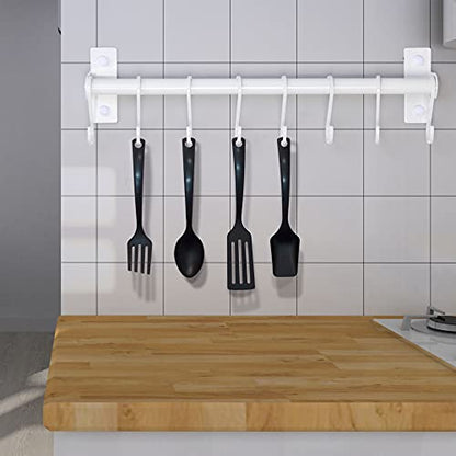 Dseap Kitchen Utensil Holder Hanger, Pot and Pan Rack Wall Mounted, Kitchen Rail with 8 Hooks for Hanging Cooking Utensils, Mugs, Spoons, Wall Mounted, White - color: White