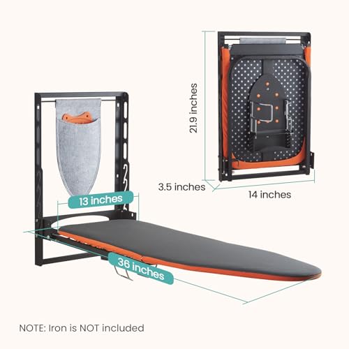Seiritex Wall Mounted Ironing Board with Iron Holder, 36x13 Compact Mount Foldable Ironing Board for Small Spaces, Space Saving with Cotton Fabric Cover and Silicone Iron Rest - size: 13x36 inches