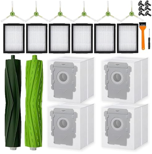 19 Pack of replacement parts, Suitable for iRobot Roombai3 i3+ i7 i7+ i4+ i5 i5+ j5 j5+ i6 i6+ i8 i8+ i2 J7 E5 i&E&J series vacuum cleaner, 1 Set Rubber Brushes 6 filters, 6 edge brushes, 4 dust bags