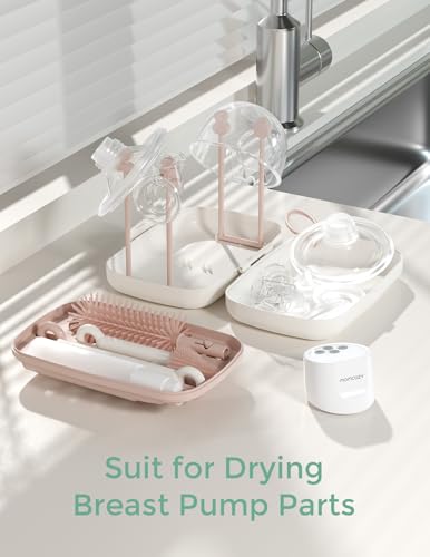 Momcozy 7-in-1 Baby Bottle Brush Set with Drying Rack, Pink - color: Pink, size: Classic Style