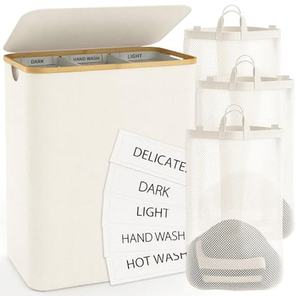 Hampers for Laundry Basket with Lid, 160L Large Laundry Hamper 3 Section - color: Beige, size: 160L
