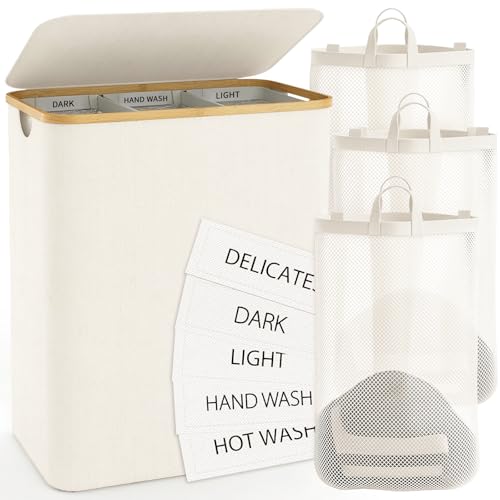 Hampers for Laundry Basket with Lid, 160L Large Laundry Hamper 3 Section - color: Beige, size: 160L