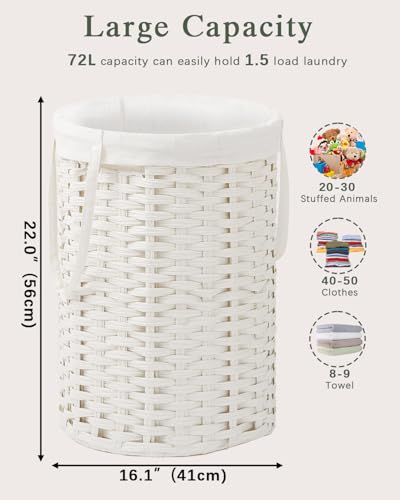 SETVSON Laundry Hamper Laundry Basket Round 19 Gal (72 L) PE Rattan, White - color: White, size: 19.0 Gal - 72L