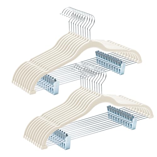 HOUSE DAY Velvet Skirt Hangers with Adjudtable Clips 20 Pack, Ivory - color: Ivory, size: 20 Pack