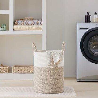 VIPOSCO 58L Tall Woven Laundry Basket Hamper, White Brown - color: Brown, size: 58L