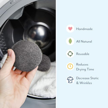 ELYN Wool Dryer Balls 6-Pack - XL, 100% New Zealand Wool, Reusable and Handmade. Fragrance-Free, Natural Fabric & Laundry Softener, Reduce Wrinkles, Static and Drying Time (Grey) - color: Grey