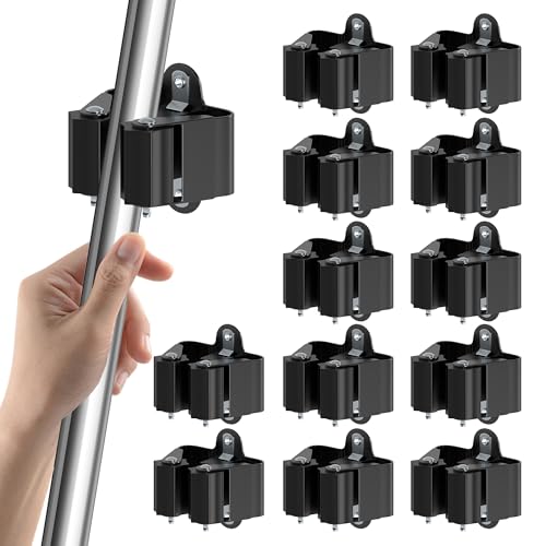 3-H Broom Holder Wall Mount 12 Pack, Stainless Steel Mop Hanger with Screws - color: Black, size: 12