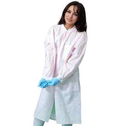 Sunlite Ultra 3600 Series Premium Disposable Lab Coats, Pockets, Knit Collar & Cuffs, Knee Length, 10 Pack - color: Light Pink, size: Small