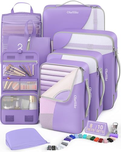 OlarHike 8 Set Packing Cubes for Travel,Gifts for Women Mom,Anti-Tearing Suitcase Organizer,with Over 1000 pcs Mesh Holes,Vacation Essentials & Accessories for Cruise Ship - color: 13 Purple