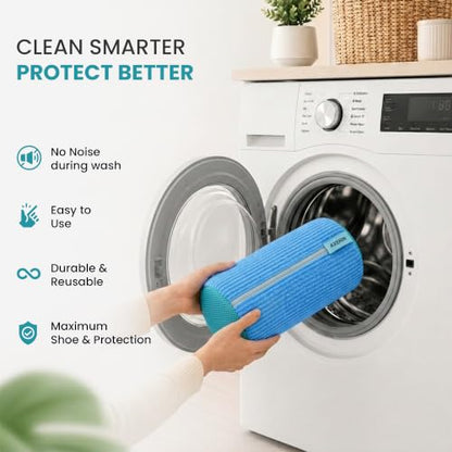 Shoe Washing Machine Bag for Washer and Dryer – 2pc Reusable Shoe Cleaning Bag for Sneakers & Tennis Shoes - color: BLUE