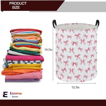 Essme Kids Laundry Basket,Pink Hamper Waterproof Storage Bin for Girls, Pink Hamper,Gift Baskets(Pink Bowknot) - color: Pink Bowknot