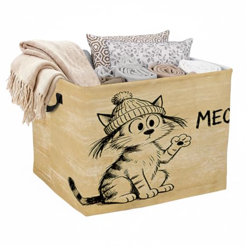 Cartoon Cat Laundry Hamper 56L Large Laundry Basket with Handles, Foldable Clothes Hamper for Bedroom Bathroom, Decorative Toy Storage Bin, Home Decor Organizer for Blankets, Towels & Toys. - color: Cartoon Cat