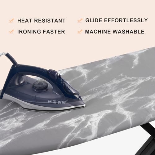 Seiritex Ironing Board Cover and Pad 54 x 15 inches, Thick Padding with Heat Reflective, Hook and Loop Fasteners with Elasticized Edges, Replacement Iron Board Cover Fit Standard Size (Gray Marble) - color: Gray Marble, size: 15x54