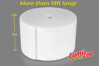 Non-Scratch White Scrubbing Pads Roll 19ft Economy Size Sponge Scouring Pad 19ft x 6in x 0.3in (6m x 15cm x 8mm) Tough Stains for Cleaning Pans Dishes Stoves Kitchen Bathroom Sinks Pots Walls Windows - color: White - Non Scratch