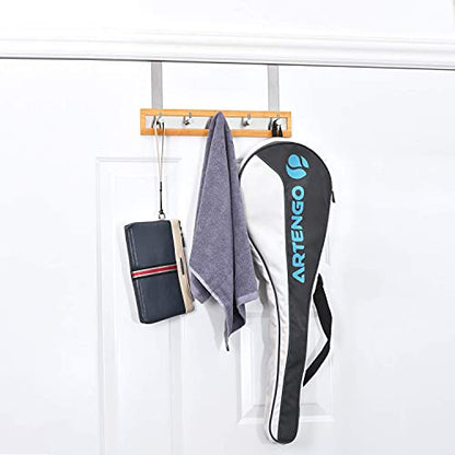 ToiletTree Products Bamboo Stainless Steel Over-the-Door Towel Hooks - Durable Coat, Clothes, and Towel Rack to Use in the Bathroom, Laundry Room, and Closet - 5 Hooks - size: 5 Hook