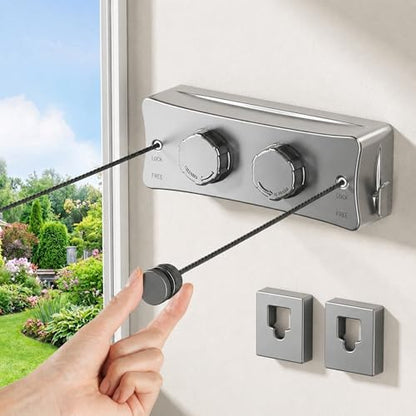 ROOM127 Wall-Mounted Double Retractable Clothesline, 16.4 Ft, Gun Gray - color: Gun Gray