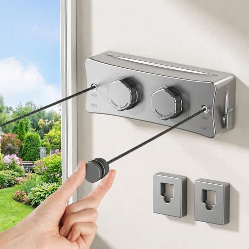 ROOM127 Wall-Mounted Double Retractable Clothesline, 16.4 Ft, Gun Gray - color: Gun Gray