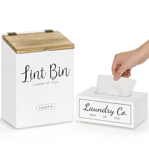 Magnetic Lint Bin and Dryer Sheet Holder Set for Laundry Room Organization - color: White