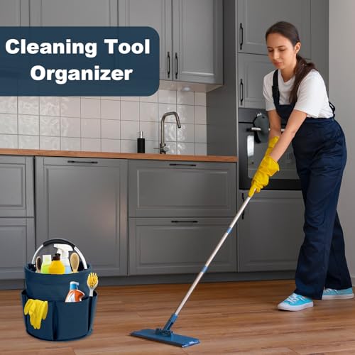 17L Cleaning Caddy with Handle, Cleaning Supplies Organizer, Foldable Storage Basket, Cleaning Supply Caddy, Portable Multi Cleaning Bucket Bag for Home, Garden (Blue) - color: Blue