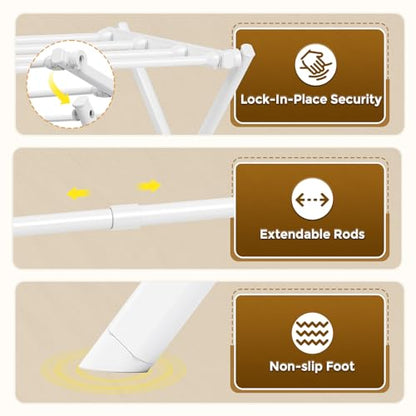 KINGBOARD 3-Tier Extendable Clothes Drying Rack, Small & Foldable, White - color: White