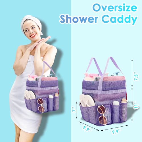 Fammart Mesh Shower Caddy Portable with Drawstring, Dorm Room Essentials for College Girls Guys, 8-Pocket Large Shower Bag Basket Tote for Camping Beach Gym Travel Toiletry Bathroom - color: Purple, size: Drawstring Closure