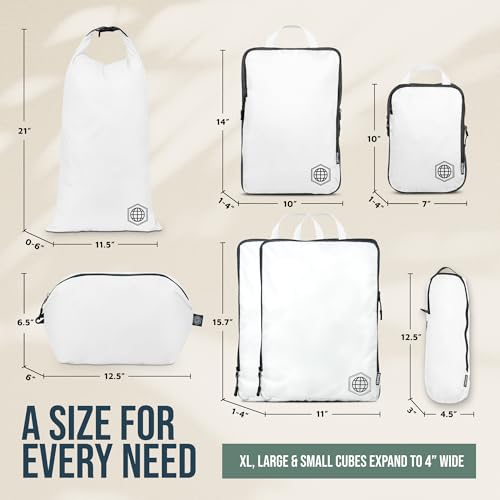 TRIPPED Travel Gear Large Compression Packing Cubes 7-Piece Set for Travel - color: White/Grey