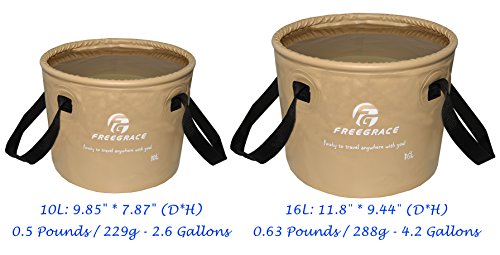 Freegrace Collapsible Water Bucket 16L Portable Camping Sink and Wash Basin - color: Khaki, size: 16L