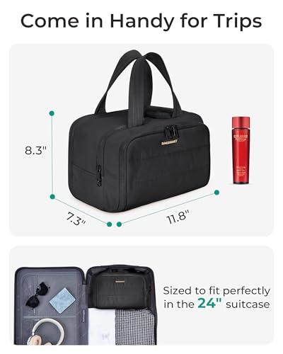 BAGSMART Travel Toiletry Bag, Crush Toiletry Bag for Women, Wide-open Puffy Toiletry Bags for Traveling, Large Travel Cosmetic Makeup Bag Organizer for Accessories,Toiletrie (Haze Green) - color: Haze Green