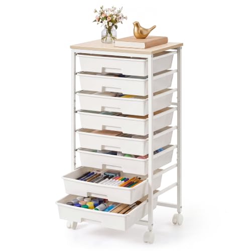 VASAGLE Rolling Cart with Drawers, Craft Organizers and Storage, White - color: White, size: 8 Drawer