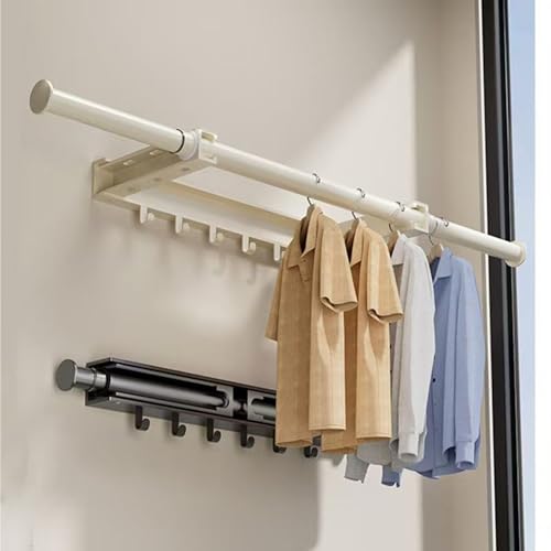 Wall-Mounted Dry Racks Retractable for Bathroom with 4 Hooks Clothes Drying Rack Bathroom Shelf for Collapsible Storage Rack Foldable Towel Holder for Kitchen, Balcony Laundry Room 16.8" to 29.5"