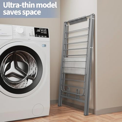 APEXCHASER Ultra Thin Drying Rack for Clothing, Foldable Clothes Drying Rack with Enhanced Capacity, Convenient and Space-Saving Laundry Rack with Adjustable Wings - color: Grey-1