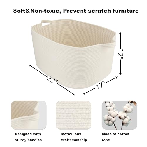 XUANGUO Large Rectangle Woven Cotton Rope Blanket Basket 22"x17"x12" White - color: white