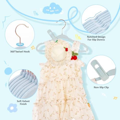 Tonswachic 30-Pack 11 Inch Baby Closet Hangers with 10 Clips - Soft Velvet Non-Slip Hangers for Infant & Toddler Clothes - Blue - color: Blue, size: 30 Pack