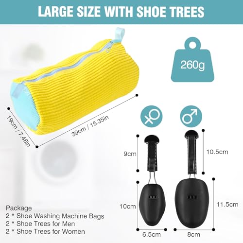 Shoe Washing Machine Bag with Adjustable Shoe Trees for Sneakers - color: Yellow