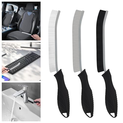 TQRR Cleaning Brush Set 3 Pcs with Soft Bristle and Hard Bristle Crevice - color: Black