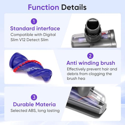 Mini Motorized Tool Brush Head Compatible with Dyson Digital Slim/V12 Detect Slim Cordless Vacuum Cleaner, Handheld Couch Vacuum Attachment Anti-Tangle Replacement Head Suitable for Long and Pet Hair - style: Slim V12Slim