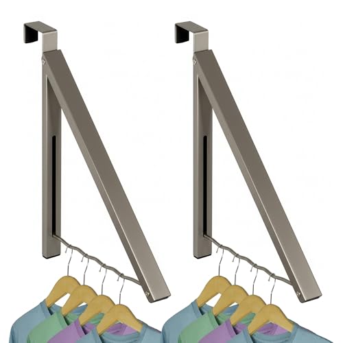 HOLDN’ STORAGE Over The Door Hanger, Single Foldable Rack Organizer, 2 Pack - color: Satin Nickel, size: 2 Pack
