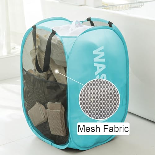 Mesh Popup Laundry Hampers, Collapsible Laundry Baskets, 2 Pack Dirty Clothes Hampers for Home, Bathroom, College Dorm, RV Cruise, Travel (Gray + Blue) - color: Blue + Gray