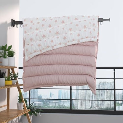 Wall Mounted Foldable Clothes Drying Rack with 18 Hooks, No-Drill, Black - color: Black
