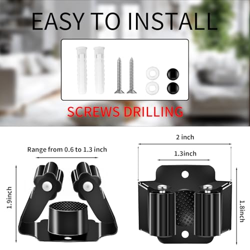 Broom Holder Wall Mount, 4PCS Broom Hanger Wall Mount, Stainless Steel Heavy Duty Mop Holder Broom Mop Hanger Wall with Screws, Garden Outdoor Tool Organizer Rack Broom Hanger (Black)