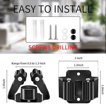 Broom Holder Wall Mount, 4PCS Broom Hanger Wall Mount, Stainless Steel Heavy Duty Mop Holder Broom Mop Hanger Wall with Screws, Garden Outdoor Tool Organizer Rack Broom Hanger (Black)
