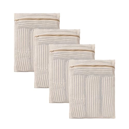 HEAVYWOOD 4-Piece Cotton Mesh Landry Bag Organic Wash Bag for Washing Machine Lingerie Bags for Washing Delicates with Sturdy Anti-Rust Zipper Clothes Washing Bag (4Bags, M) - size: 4 Medium